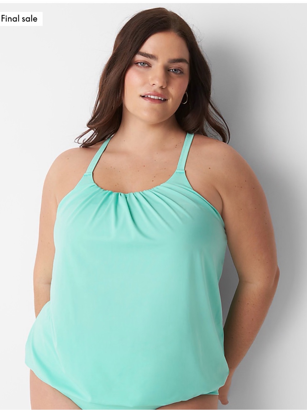 Cacique Swim Women’s Plus Size 28 No-Wire Blouson Swim Tankini Top Green